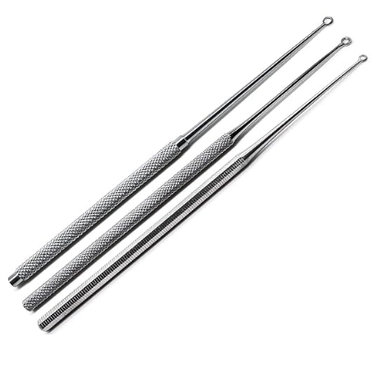 Cucharillas Buck recta juego de diferentes diámetros: del N ° 0 (1.5 mm) del N ° 00 (2.0 mm).